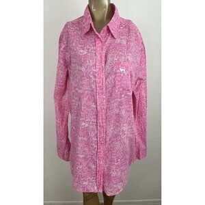 PINK Victoria's Secret Women's L Pink Striped Button Night Shirt Signature